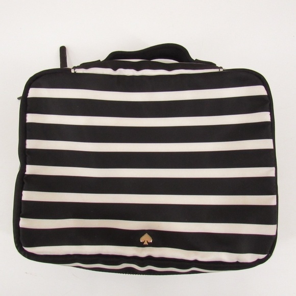 Kate Spade Black/White Stripe Zipper Nylon Cosmetic Case - Picture 1 of 16